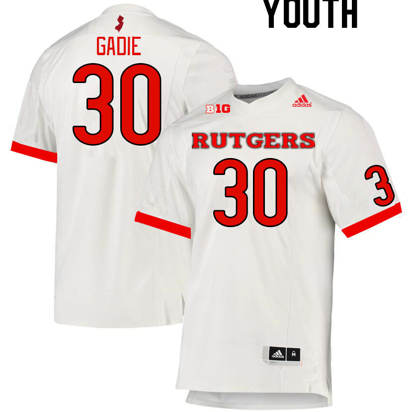 Youth #30 Sam Gadie Rutgers Scarlet Knights College Football Jerseys Stitched Sale-White - Click Image to Close